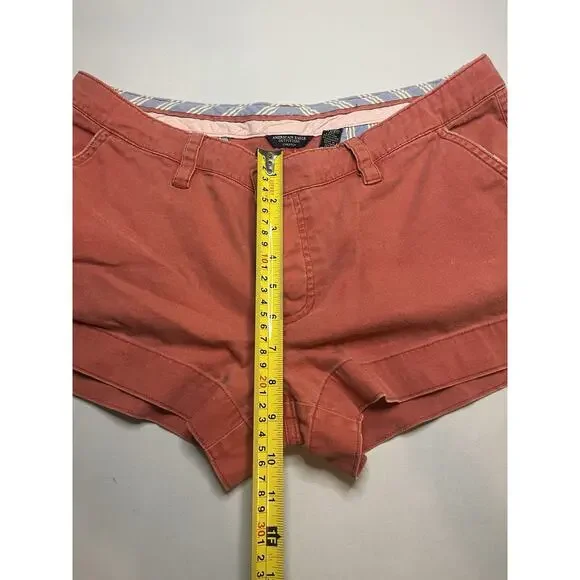 American Eagle Coral Chino Shorts Size 12 Distressed Cuffed Pockets - Picture 4 of 8
